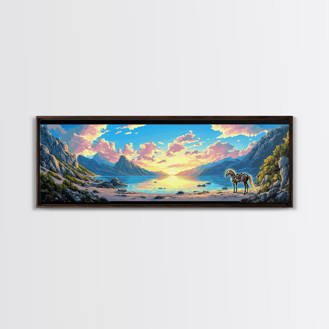 Pastel Mountain Cove With Zebra Wall Art, Fantasy Coastal Landscape Canvas Print, Surreal Beach Decor, Colorful Nature Art