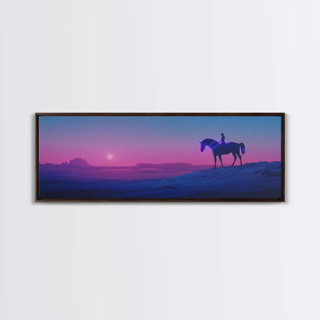 Purple Desert Cowboy Horse Sunset Canvas Print, Western Wall Art, Southwestern Decor, Masculine Office Decor, Gift For Him