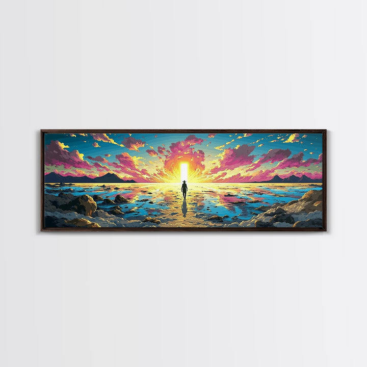 Vibrant Ocean Sunrise Explorer Canvas Print, Panoramic Sci Fi Seascape Wall Art For Coastal Bedroom Decor And Living Room