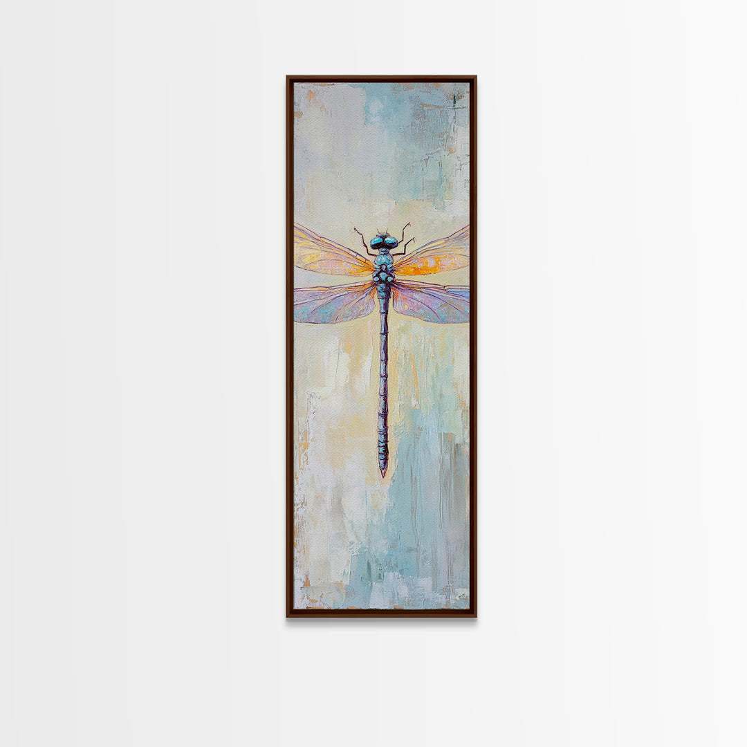 Iridescent Dragonfly Framed Canvas Print, Nature Wall Art, Insect Illustration, Coastal Blue Decor, Gift For Nature Lover
