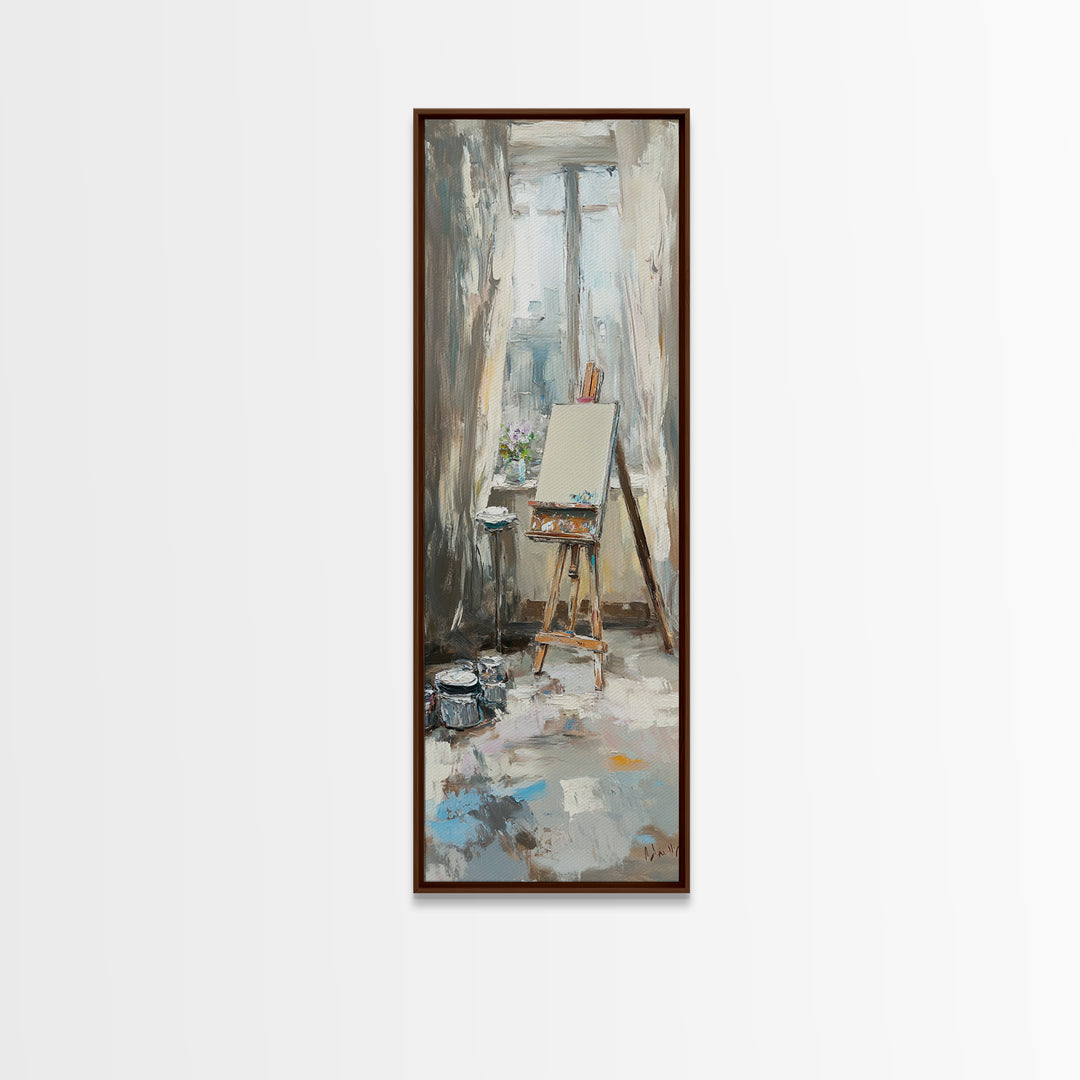 Sunlit Artist Studio Easel Wall Art, Impressionist Oil Painting, Creative Office Decor, Neutral Home Decor, Gift For Artist