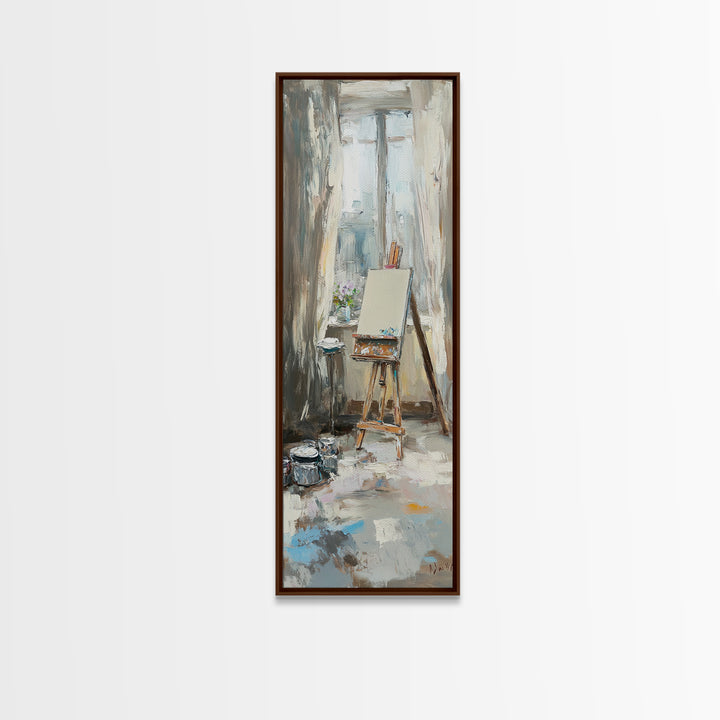 Sunlit Artist Studio Easel Wall Art, Impressionist Oil Painting, Creative Office Decor, Neutral Home Decor, Gift For Artist