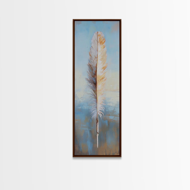 Single White Feather On Blue Horizon Wall Art, Minimalist Coastal Decor, Boho Nature Art Print, Calming Bedroom Decor Gift