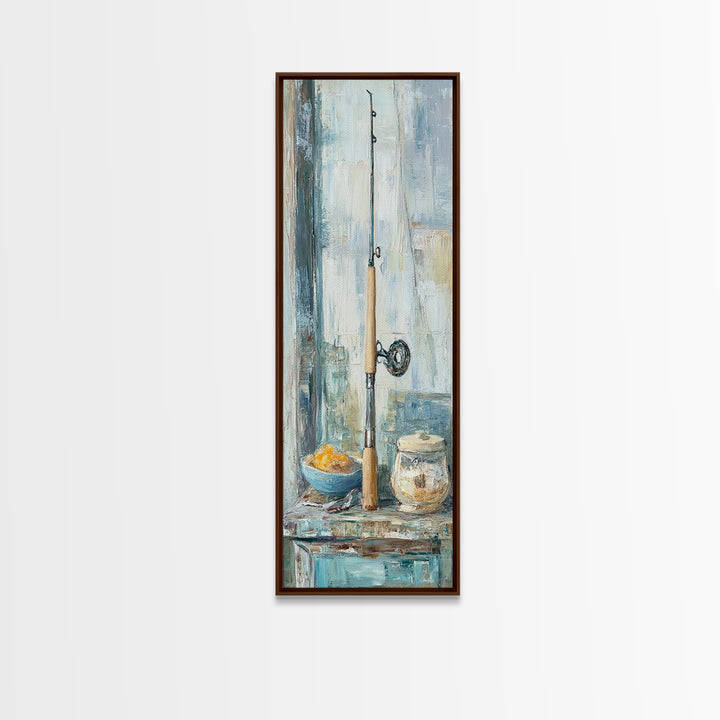 Fishing Rod Still Life Canvas Print, Rustic Lake House Wall Art, Cabin Decor, Angler Gift, Coastal Fishing Poster For Him