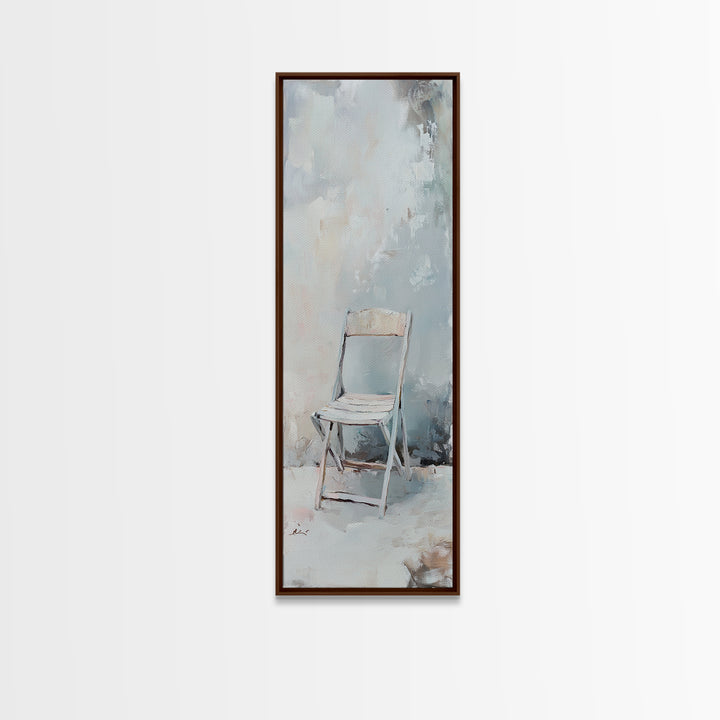 Minimal White Folding Chair Framed Canvas Print, Neutral Wall Art, Minimalist Living Room Decor, Office Decor, Japandi Art