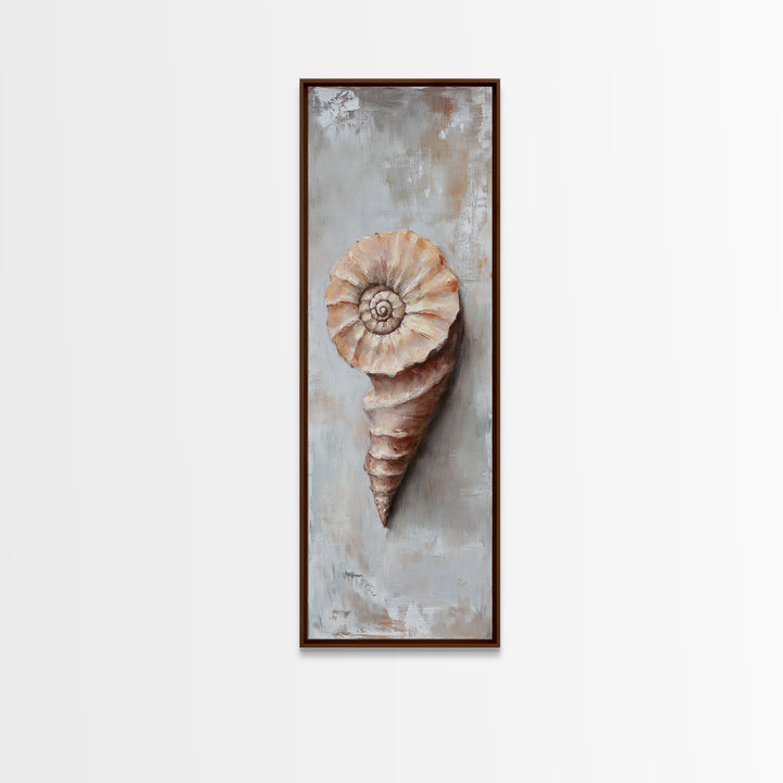 Textured Spiral Seashell Framed Canvas Print, Coastal Wall Art, Beach House Decor, Nautical Bathroom Art, Ocean Gift For Her
