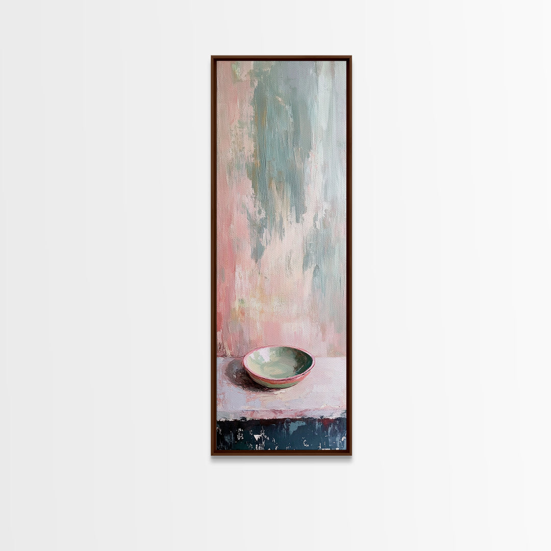 Pastel Bowl Still Life With Textured Pink Blue Wall Art, Minimalist Canvas Print, Modern Kitchen Decor, Neutral Home Decor