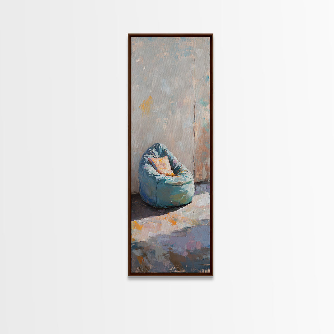 Blue Bean Bag Chair With Pillow Canvas Print, Modern Wall Art, Minimalist Room Decor, Apartment Decor, Cozy Bedroom Wall Art