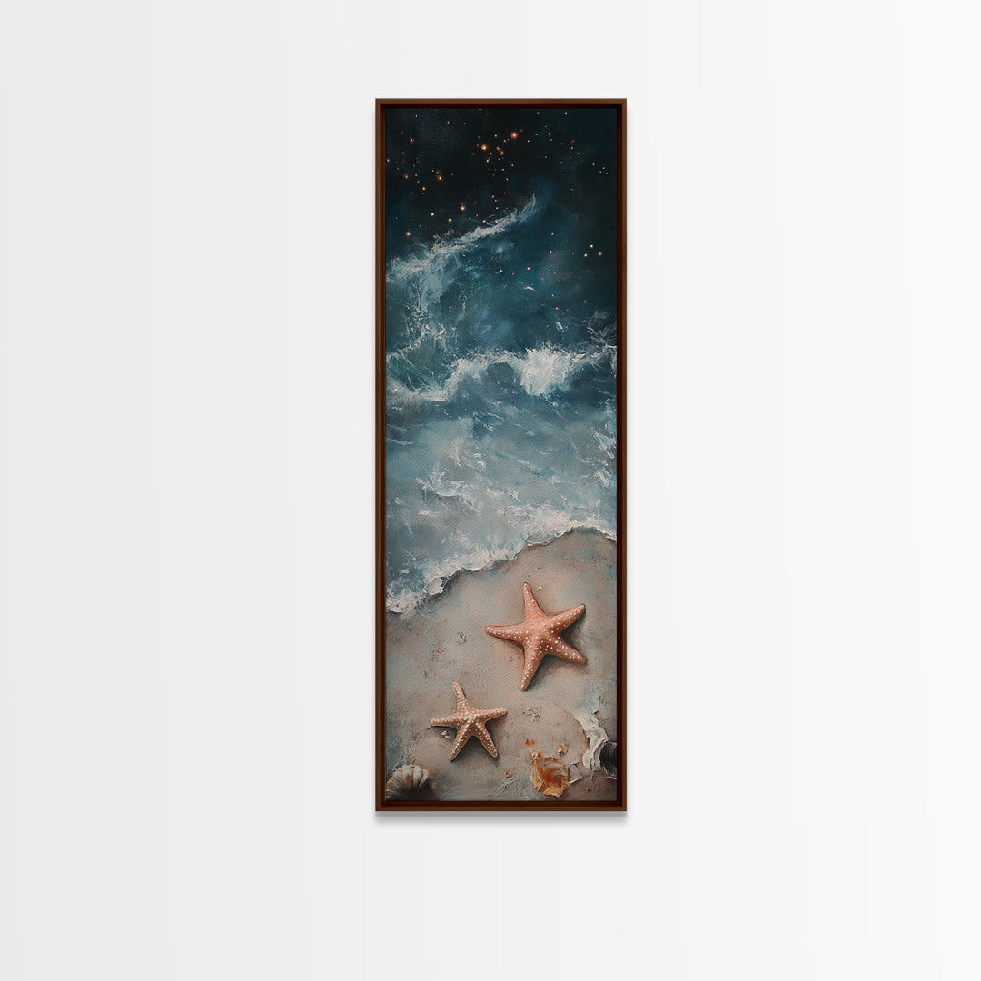 Starfish On Sandy Shore With Moody Ocean Waves Canvas Print, Coastal Wall Art, Beach House Decor, Nautical Gift For Living Room Decor