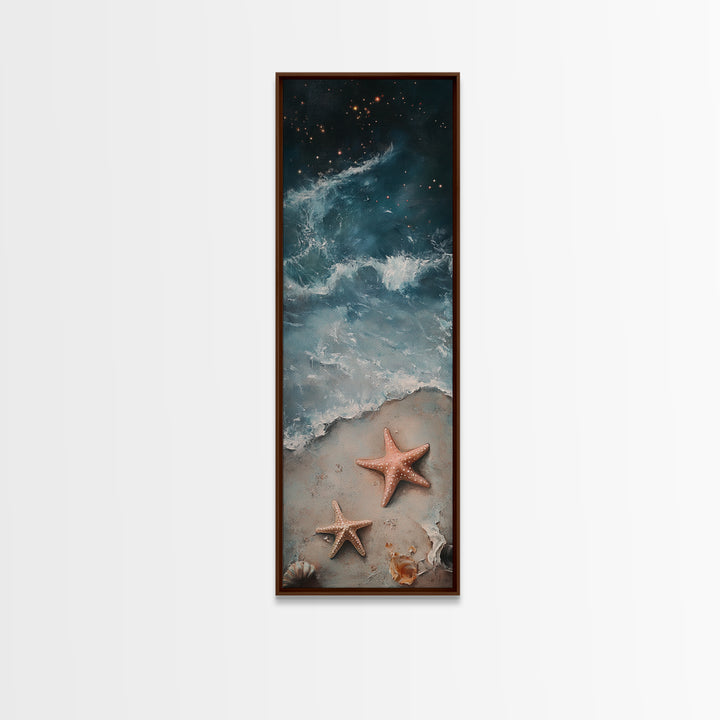 Starfish On Sandy Shore With Moody Ocean Waves Canvas Print, Coastal Wall Art, Beach House Decor, Nautical Gift For Living Room Decor