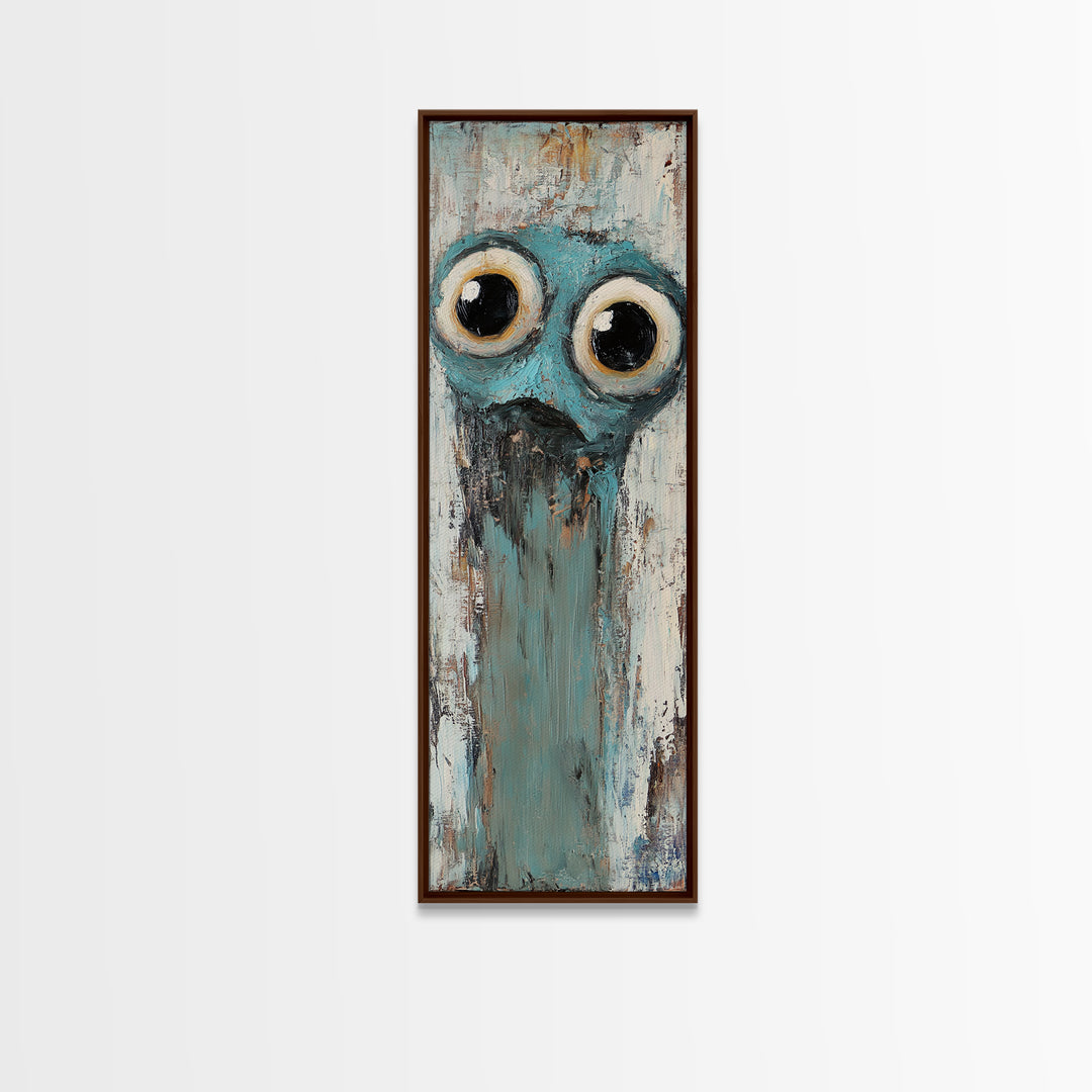 Wide Eyed Blue Owl Portrait Canvas Print, Whimsical Animal Wall Art, Quirky Nursery Decor, Funny Bird Gift For Kids Room Decor