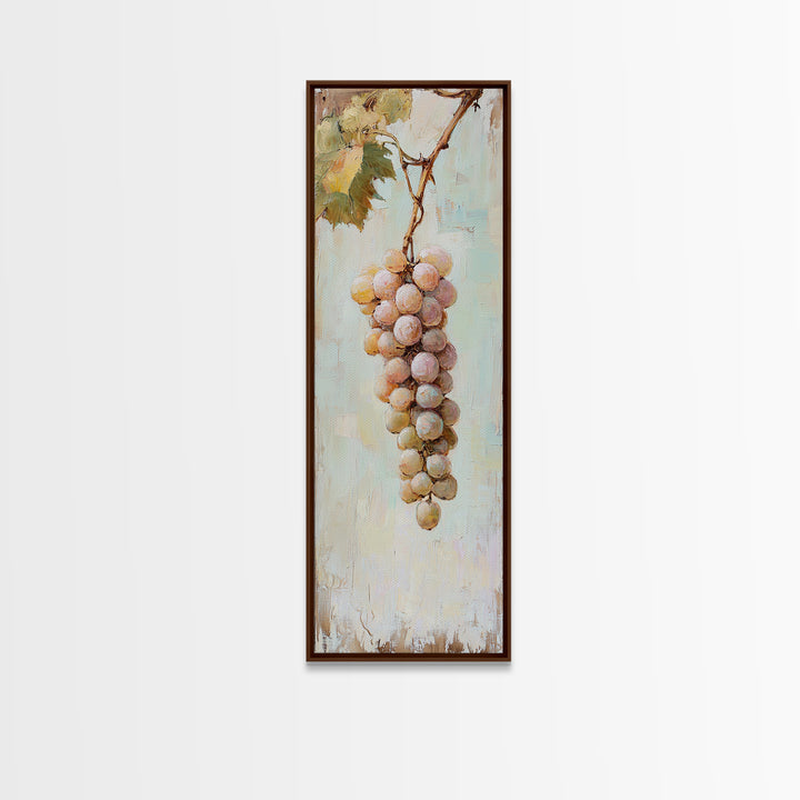 Soft White Grapes Hanging From Vine Canvas Print, French Country Wall Art, Rustic Kitchen Decor, Vineyard Gift For Her, Home Decor