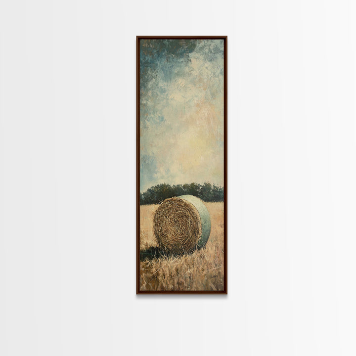 Golden Hay Bale Field Wall Art, Rustic Country Landscape Canvas Print, Farmhouse Decor, Large Nature Art For Living Room