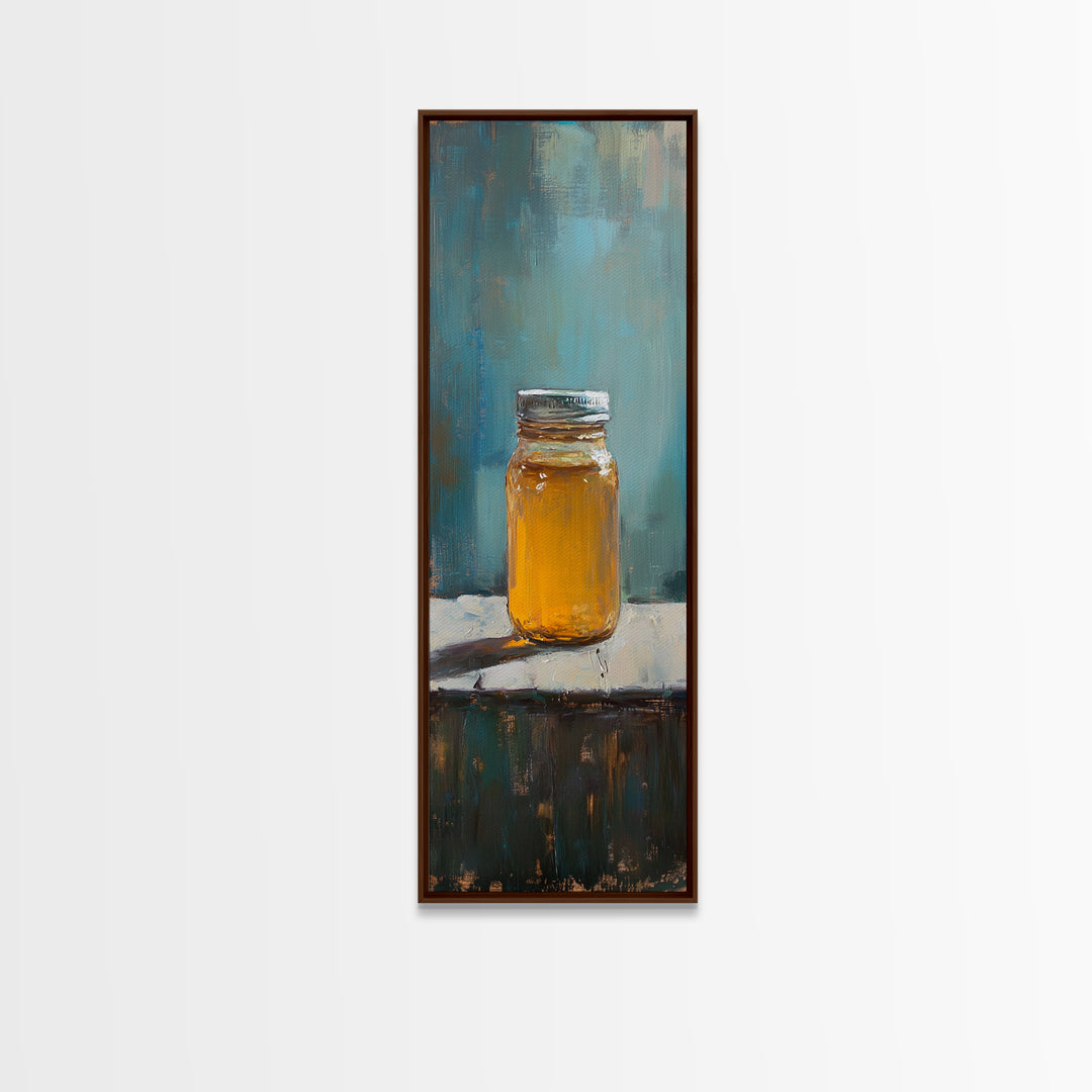 Amber Honey Jar Still Life Canvas Print, Rustic Kitchen Wall Art, Farmhouse Decor, Warm Neutral Food Art Home Decor Gift For Her