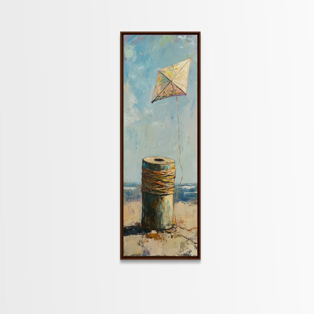 Weathered Spool And Kite Wall Art, Coastal Canvas Print, Beach House Decor, Nautical Wall Decor, Whimsical Ocean Art Print