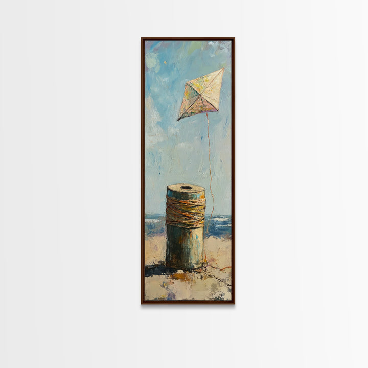 Weathered Spool And Kite Wall Art, Coastal Canvas Print, Beach House Decor, Nautical Wall Decor, Whimsical Ocean Art Print