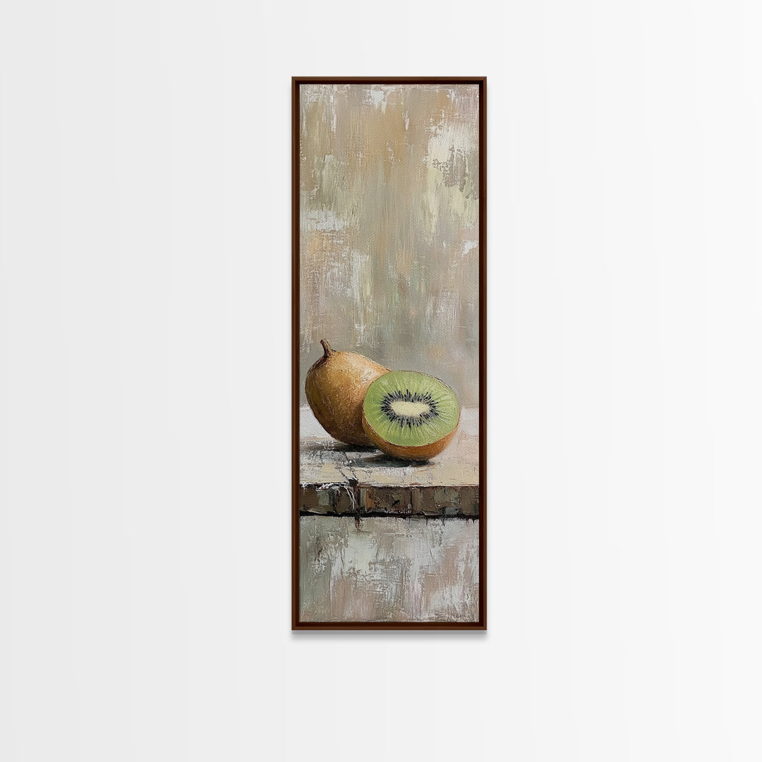 Kiwi Fruit Still Life Canvas Print, Minimalist Kitchen Wall Art, Neutral Food Painting, Rustic Dining Room Decor, Gift For Foodie
