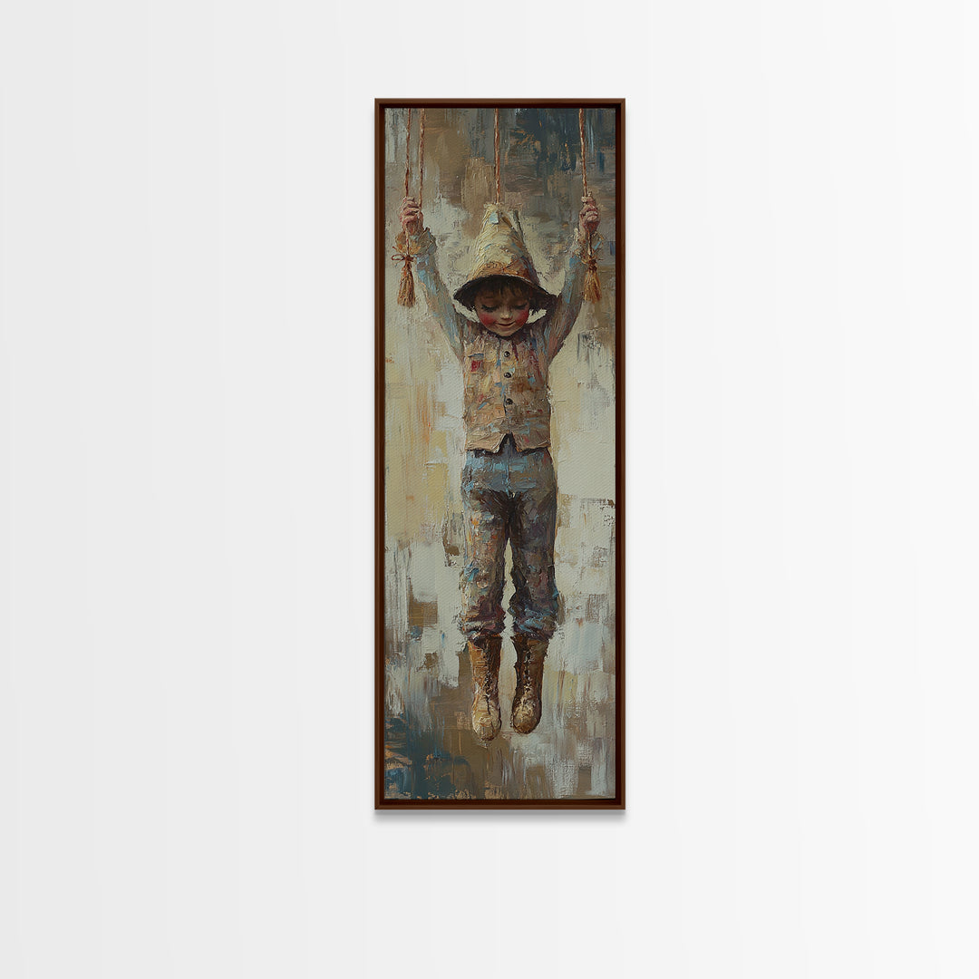 Hooded Child On Swing Wall Art, Whimsical Canvas Print, Nursery Decor, Kids Room Art, Storybook Gift, Playroom Decor For Children