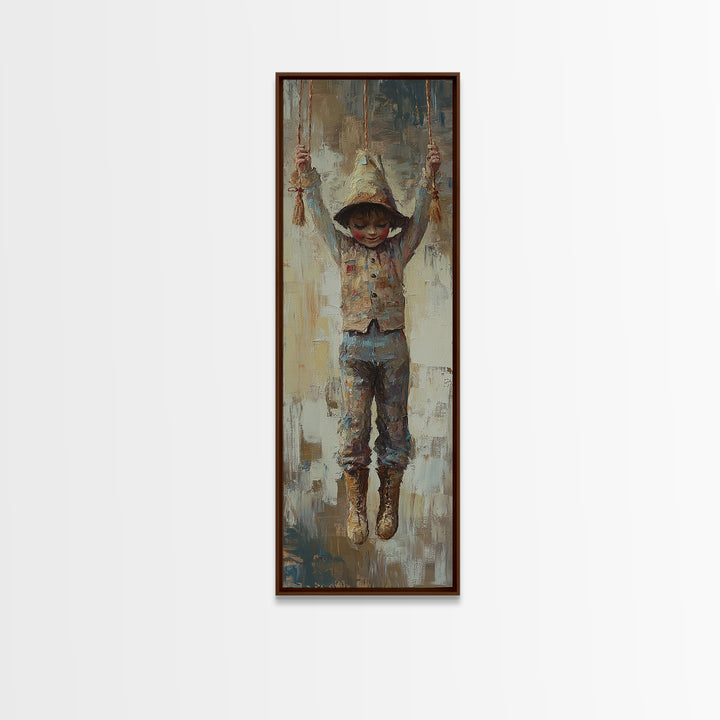 Hooded Child On Swing Wall Art, Whimsical Canvas Print, Nursery Decor, Kids Room Art, Storybook Gift, Playroom Decor For Children