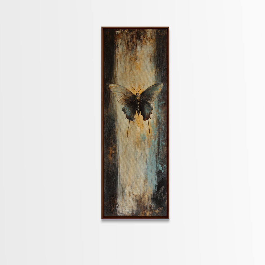 Moody Black Butterfly On Textured Gold Canvas Print, Dark Academia Wall Decor, Gothic Nature Art, Gift For Her, Bedroom Decor