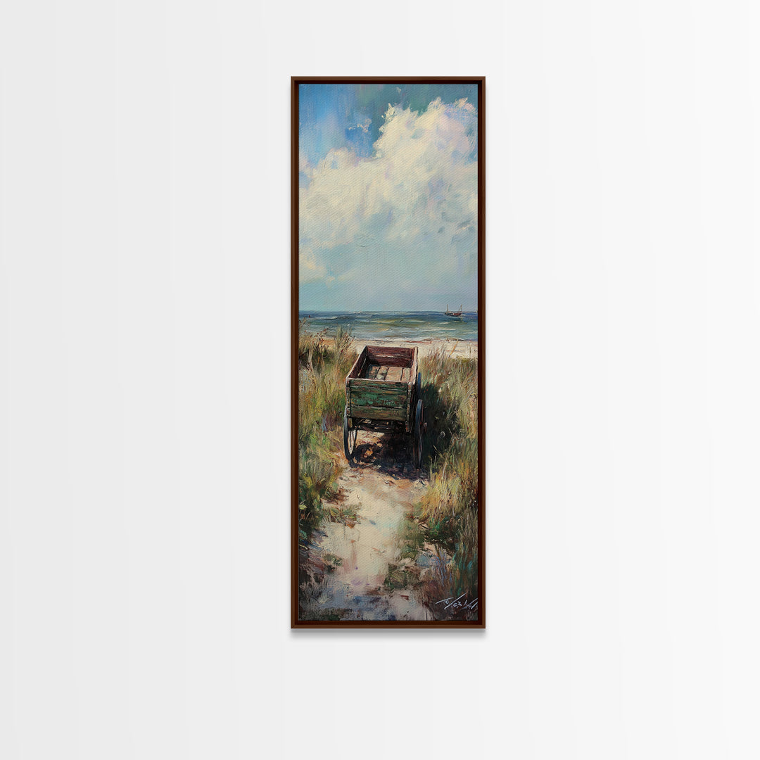 Beach Path To Green Chair Wall Art, Coastal Landscape Painting, Ocean Wall Art, Beach House Decor, Seaside Decor, Large Canvas Print