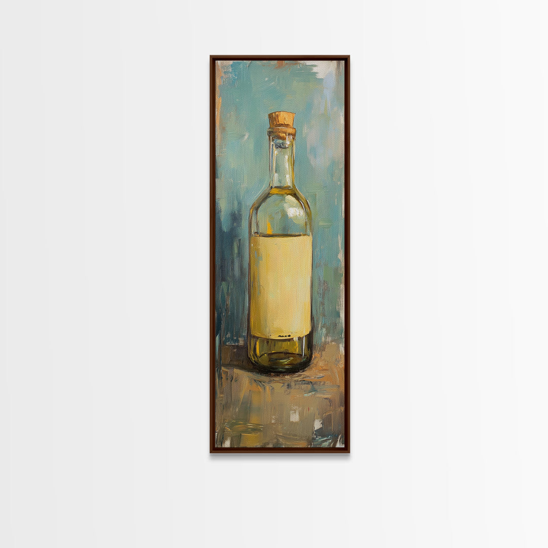 Golden Olive Oil Bottle Canvas Print, Mediterranean Kitchen Wall Art, Still Life Painting, Rustic Kitchen Decor, Foodie Gift