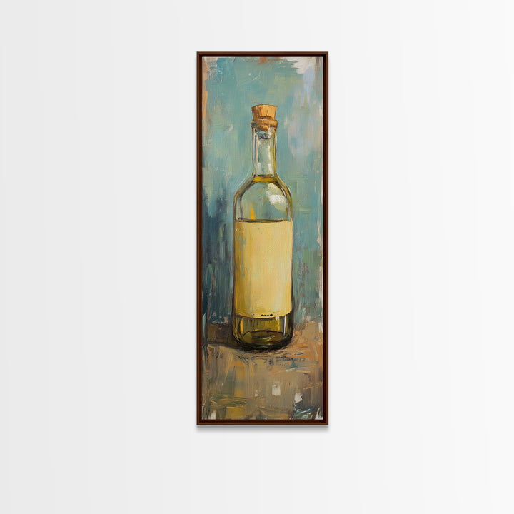 Golden Olive Oil Bottle Canvas Print, Mediterranean Kitchen Wall Art, Still Life Painting, Rustic Kitchen Decor, Foodie Gift