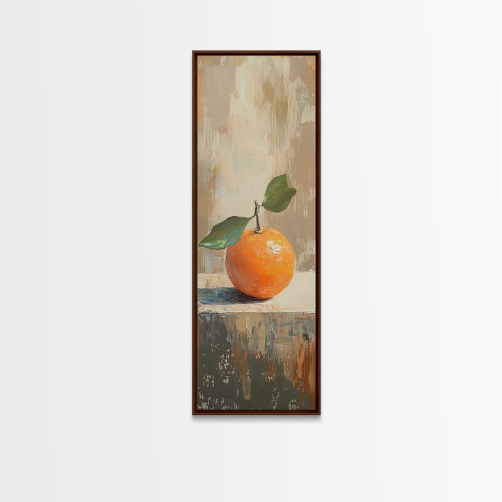 Orange With Green Leaves Canvas Print, Fruit Still Life Wall Art, Kitchen Wall Decor, Citrus Art Print, Modern Home Decor