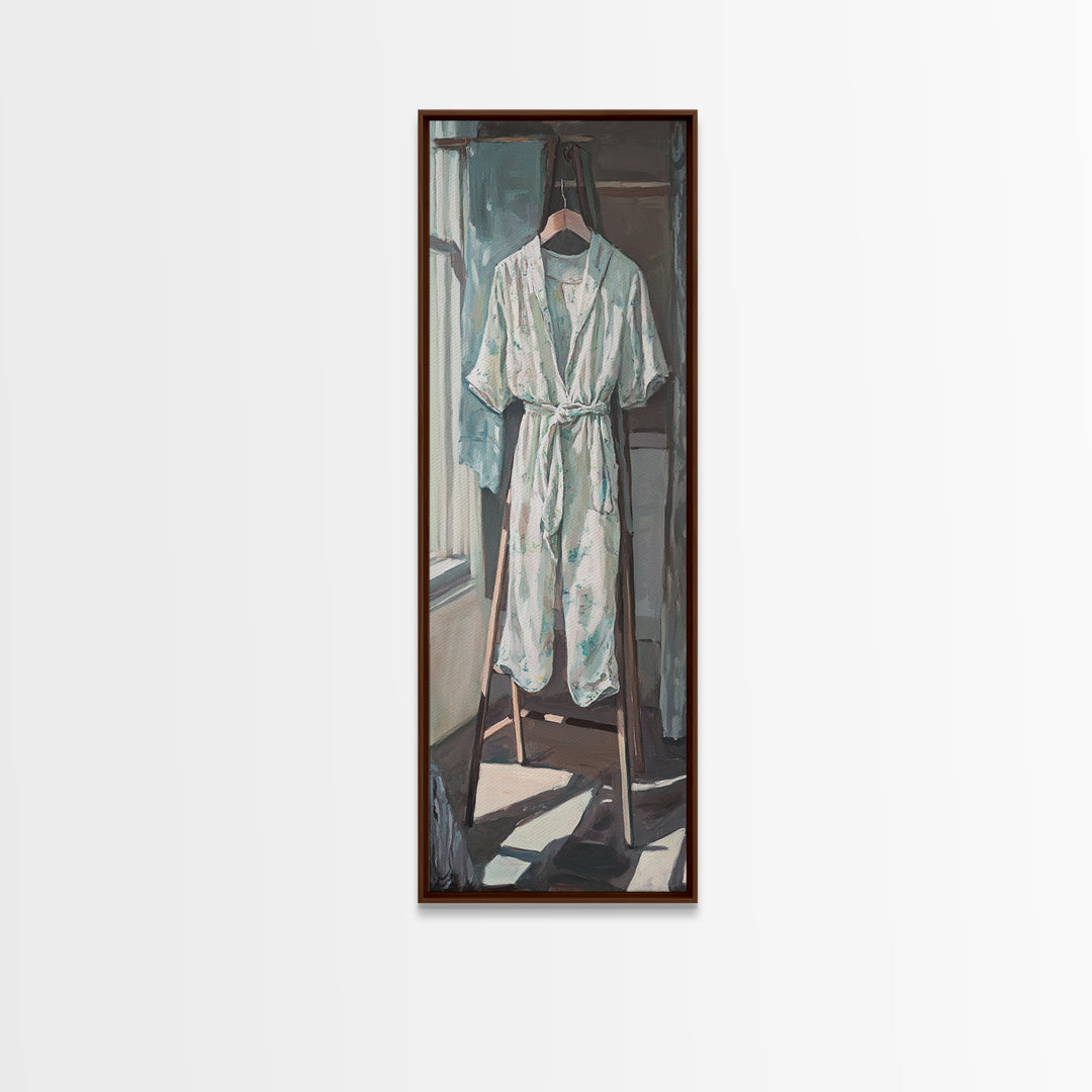 White Bathrobe By Sunlit Window Wall Art, Spa Bathroom Canvas Print For Guest Room Decor, Cozy Home Decor And Housewarming Gift