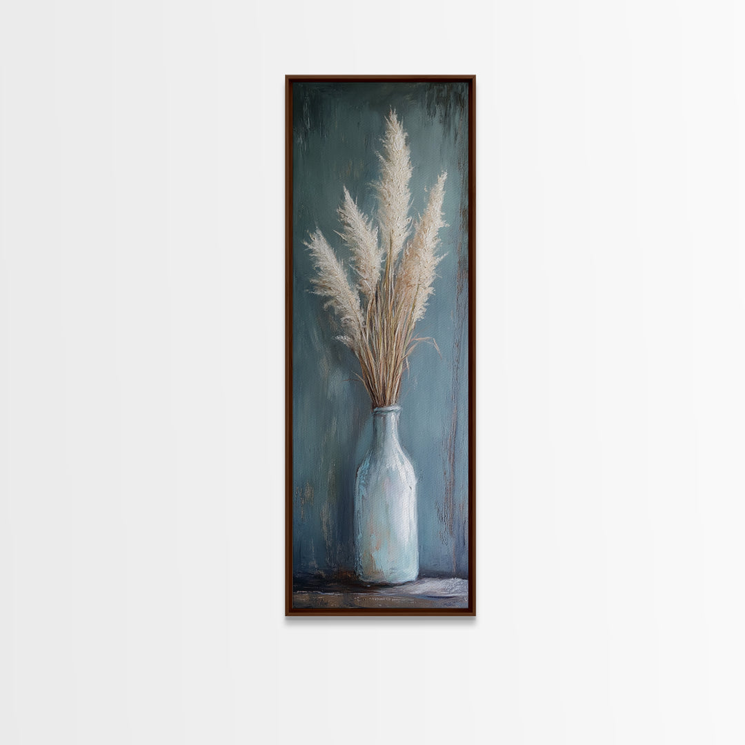 Pampas Grass In Blue Vase Framed Canvas Print, Neutral Wall Art For Living Room Decor, Boho Home Decor And Rustic Gift For Her