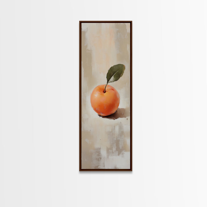 Orange Fruit With Green Leaf Canvas Print, Minimalist Kitchen Wall Art For Dining Room Decor, Neutral Home Decor And Foodie Gift