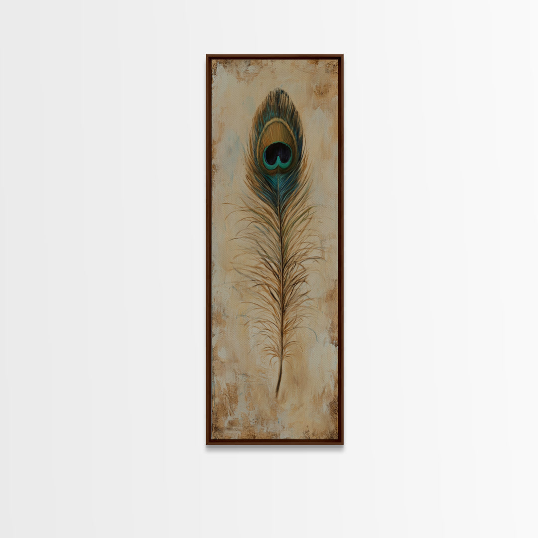 Peacock Feather Wall Art, Rustic Boho Canvas Print, Nature Inspired Art For Bedroom Decor And Cozy Living Room Decor And Home Decor
