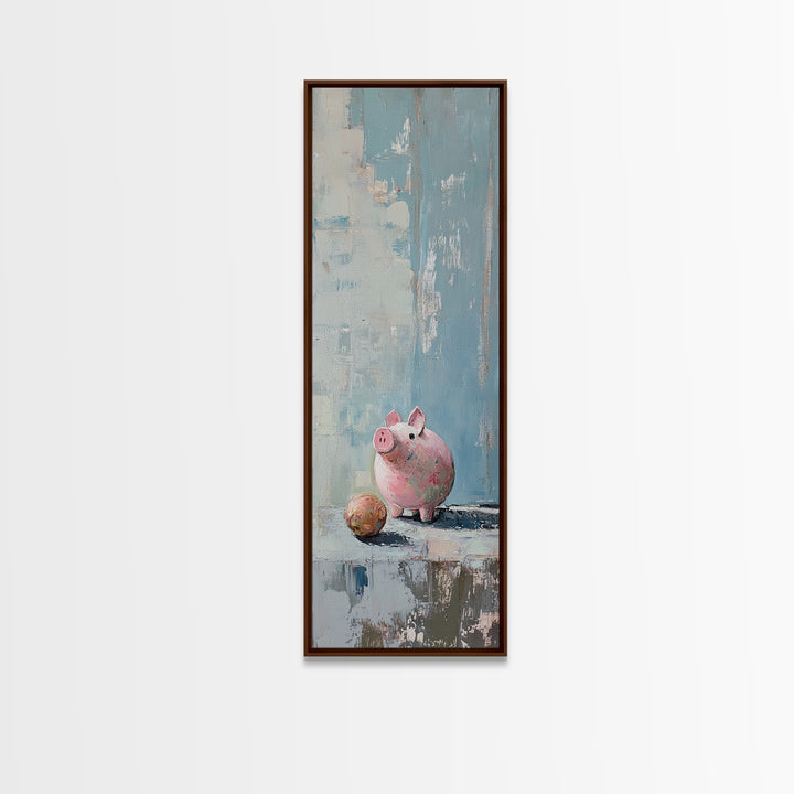 Pink Piggy Bank Still Life Canvas Print, Whimsical Nursery Wall Art, Cute Animal Decor, Playroom And Kids Room Gift, Home Decor