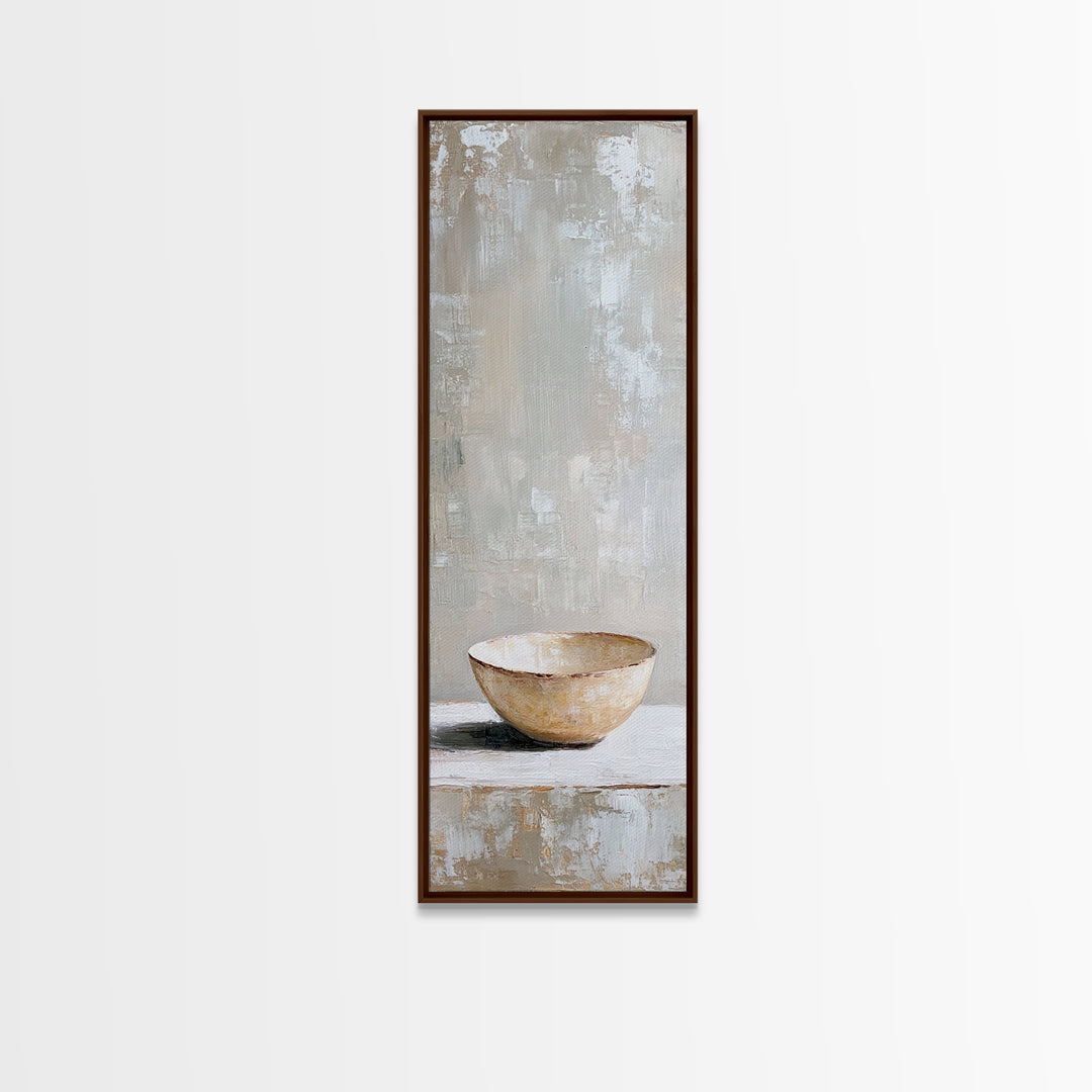 Neutral Ceramic Bowl Still Life Framed Canvas Print, Minimalist Kitchen Wall Art For Rustic Modern Farmhouse Home Decor Gift