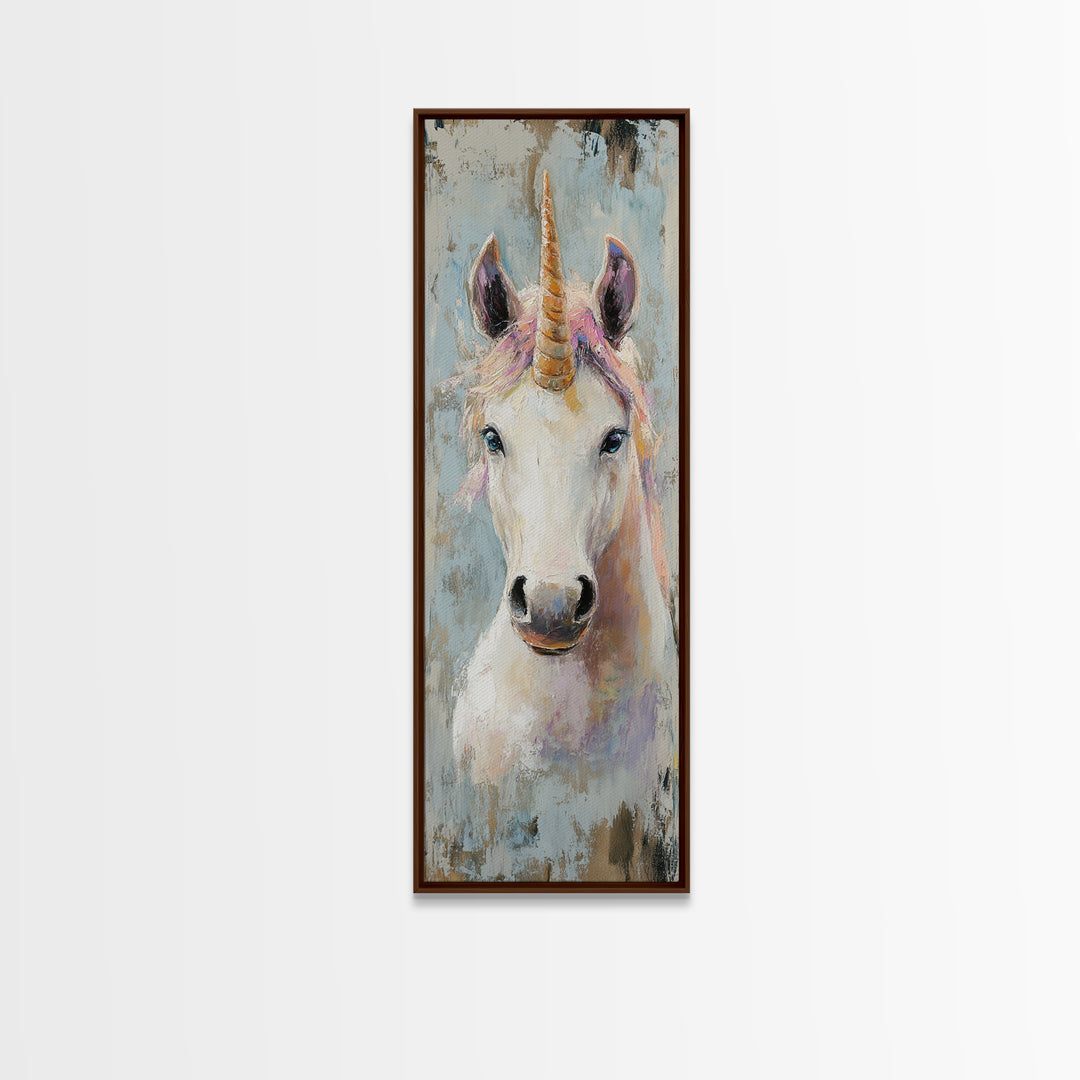 Whimsical Unicorn Portrait Framed Canvas Print, Fantasy Animal Wall Art For Girls Room Decor, Kids Room Decor And Magical Gift