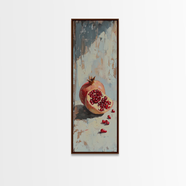 Red Pomegranate Still Life Wall Art, Rustic Fruit Canvas Print For Kitchen Decor, Dining Room Decor And Food Lover Art Gift