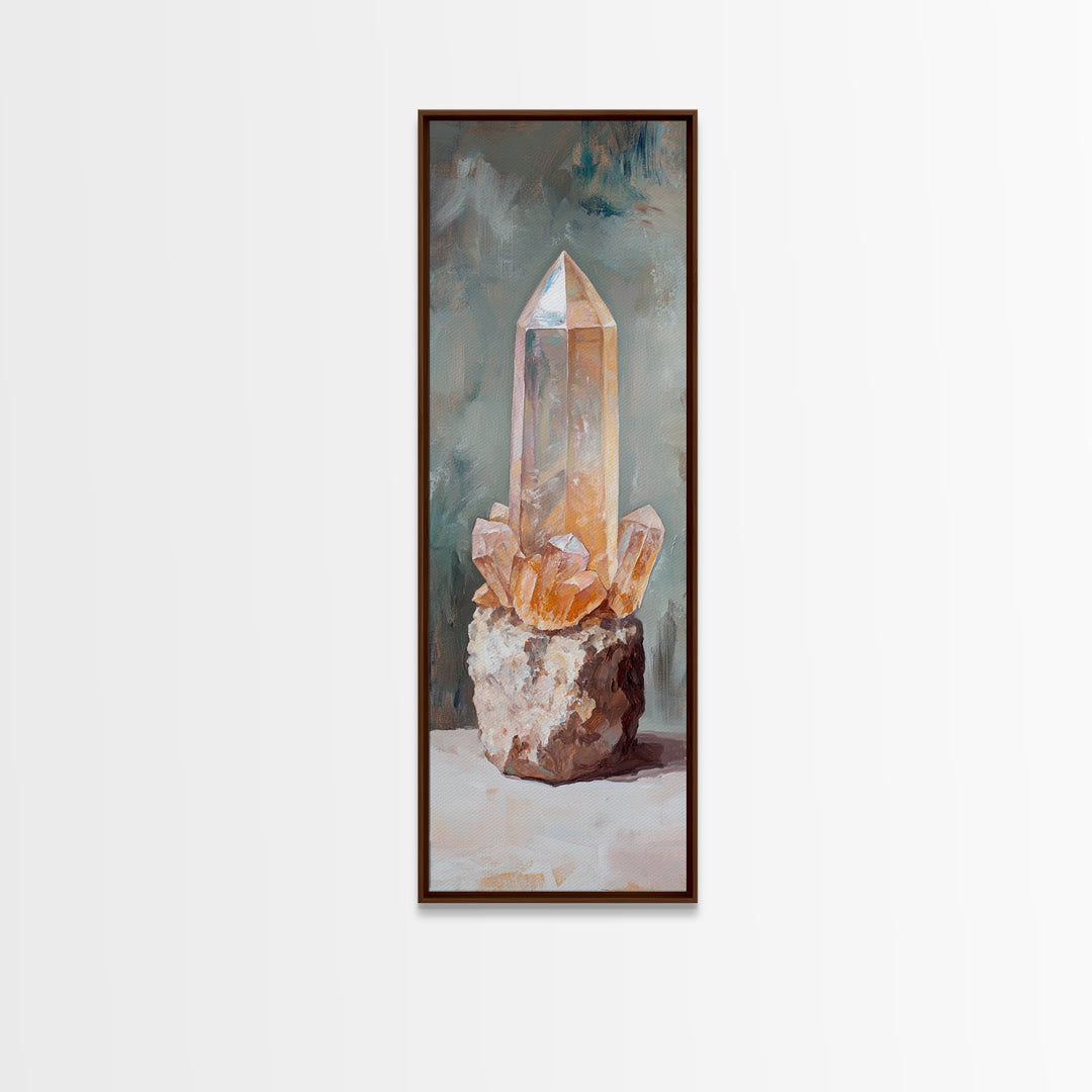 Glowing Crystal Cluster Oil Painting Wall Art, Boho Spiritual Home Decor, Mystical Gift For Her, Neutral Canvas Wall Art