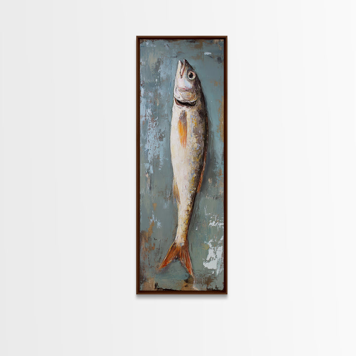 Single Silver Fish Still Life Canvas Print, Nautical Kitchen Wall Art, Coastal Home Decor, Seafood Gift For Fisherman Art Print