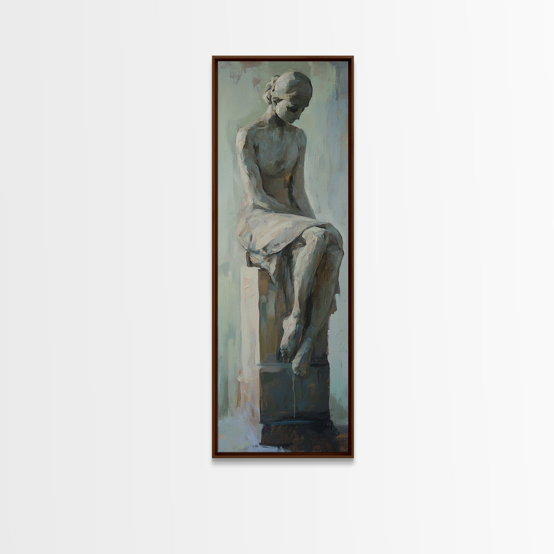 Seated Classical Female Statue Figure Wall Art, Neutral Figurative Decor, Dark Academia Art, Elegant Living Room Print Gift