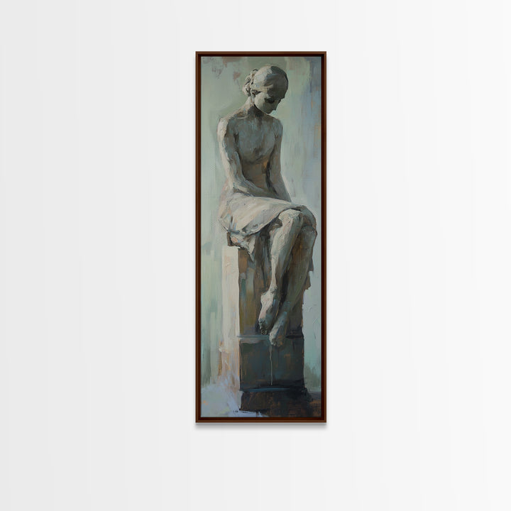 Seated Classical Female Statue Figure Wall Art, Neutral Figurative Decor, Dark Academia Art, Elegant Living Room Print Gift