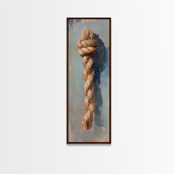 Hanging Nautical Rope Knot Canvas Print, Coastal Wall Art, Rustic Beach House Decor, Masculine Office Art Gift For Him Print