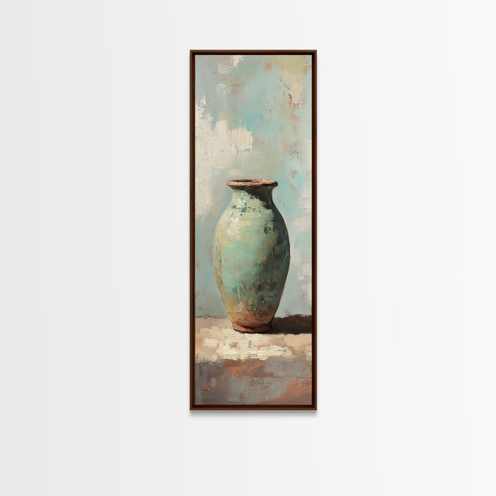 Turquoise Ceramic Vase Still Life Canvas Print, Minimalist Wall Art, Rustic Farmhouse Decor, Neutral Kitchen Wall Art Decor