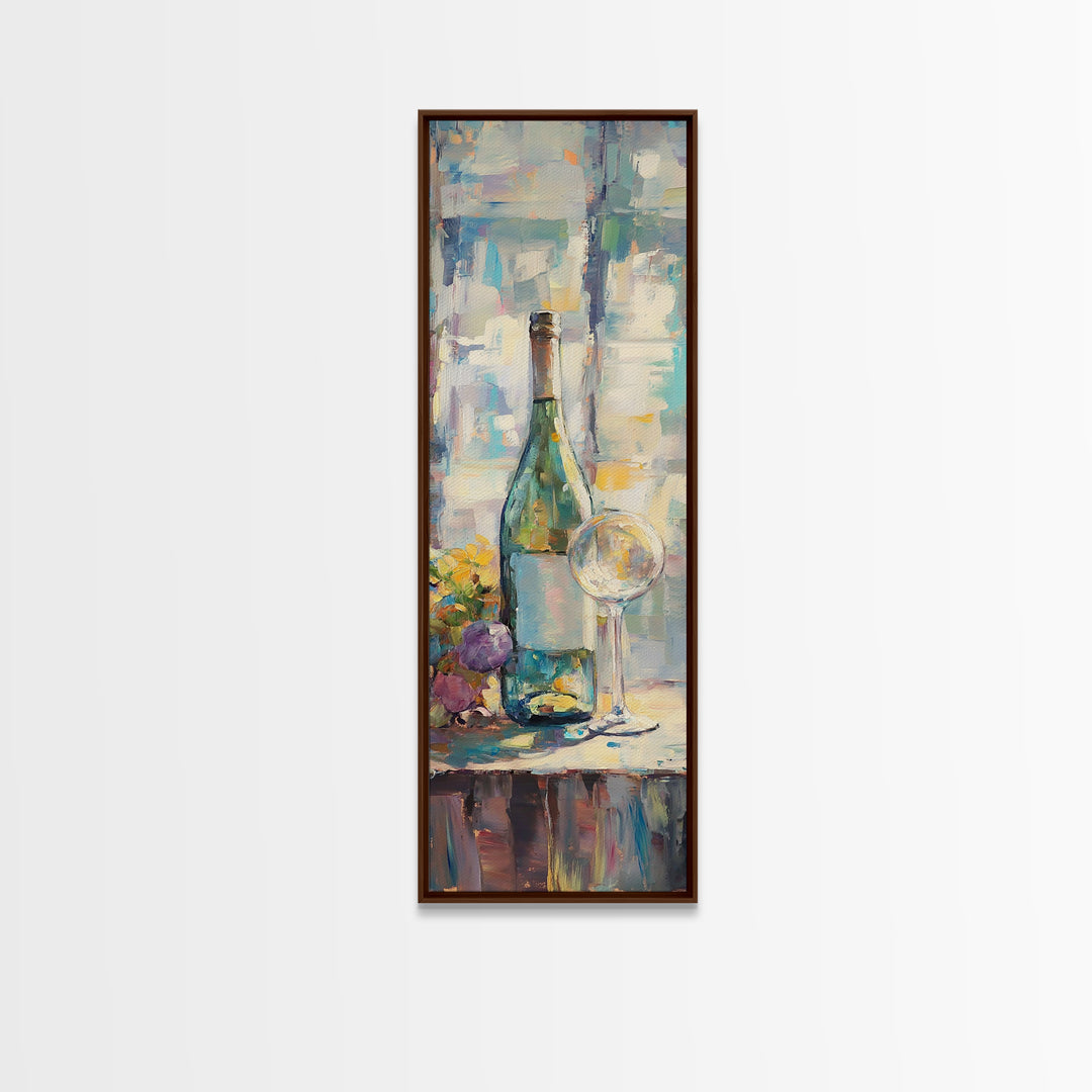 Wine Bottle With Grapes And Glass Canvas Print, Colorful Still Life Wall Art, Kitchen Dining Room Decor, Wine Lover Gift