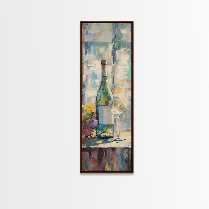 Wine Bottle With Grapes And Glass Canvas Print, Colorful Still Life Wall Art, Kitchen Dining Room Decor, Wine Lover Gift