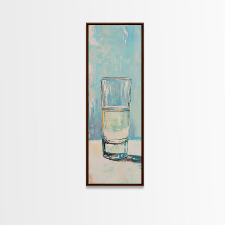 Minimal Glass Of Water Canvas Print, Aqua Blue Wall Art, Modern Kitchen Decor, Minimalist Bathroom Wall Decor, Still Life