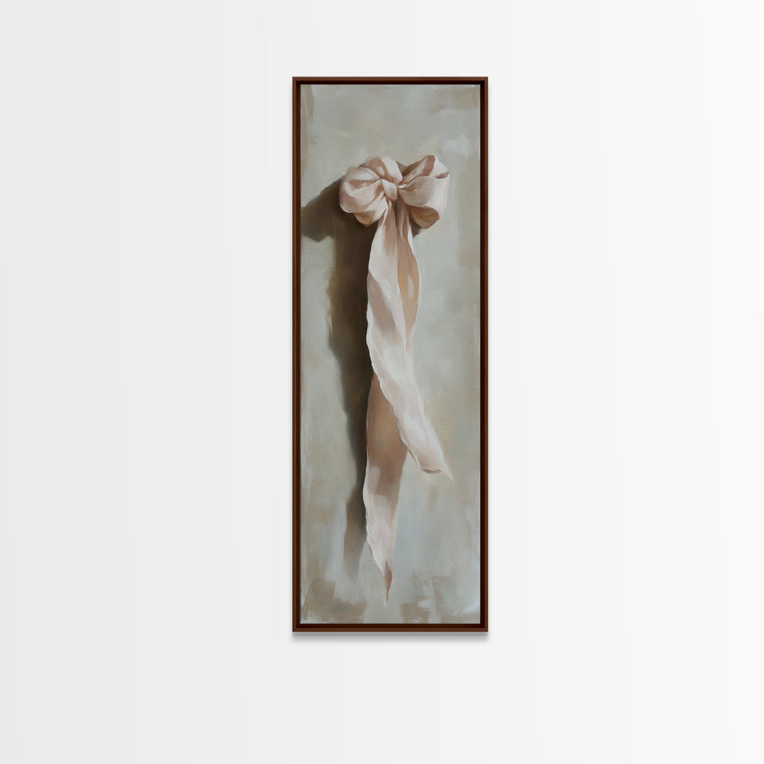 Soft Pink Ribbon Bow Canvas Print, Feminine Wall Art, Coquette Room Decor, Romantic Bedroom Art, Light Pink Wall Decor, Gift For Her