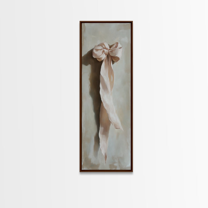 Soft Pink Ribbon Bow Canvas Print, Feminine Wall Art, Coquette Room Decor, Romantic Bedroom Art, Light Pink Wall Decor, Gift For Her