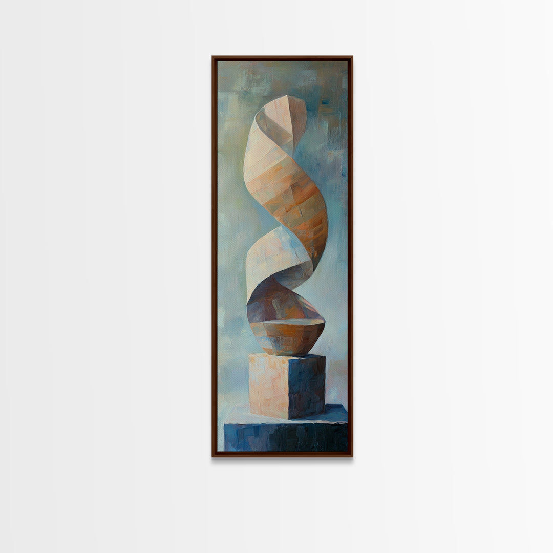 Neutral Twisting Abstract Sculpture Framed Canvas Print, Modern Geometric Wall Art, Japandi Home Decor For Living Room Wall Decor