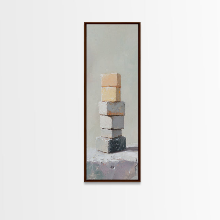 Minimal Stacked Stone Blocks Wall Art, Neutral Wabi Sabi Canvas Print, Organic Modern Living Room Decor, Housewarming Gift
