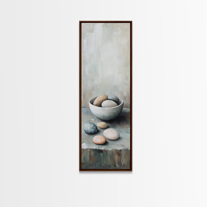 Neutral Bowl Of Smooth Pebbles Wall Art, Minimalist Still Life Canvas, Calming Zen Bathroom Decor, Wabi Sabi Home Decor Gift
